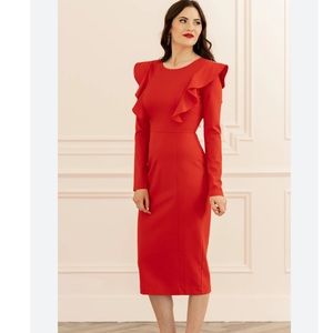 Rachel Parcell Ruffle Long Sleeve Ponte Dress size M red